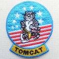 ミリタリーワッペン Tomcat トムキャット アメリカ海軍 戦闘機 キャラクター 星条旗 ライトブルー *メール便可