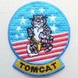 画像1: ミリタリーワッペン Tomcat トムキャット アメリカ海軍 戦闘機 キャラクター 星条旗 ライトブルー *メール便可