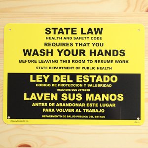 画像: 看板/プラサインボード 手洗い厳守 State Law/Wash Your Hands