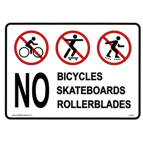 看板/プラサインボード 自転車、スケボー、ローラーブレード禁止 No Bicycles Skateboards Rollerblades