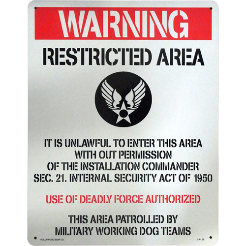 看板/プラサインボード ラージサイズ 規制区域 Warning Restricted Area